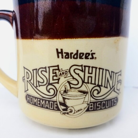 Hardee's Rise and Shine Brown Drip Glaze Coffee Cup - Advertising - Vintage - Picture 2 of 6